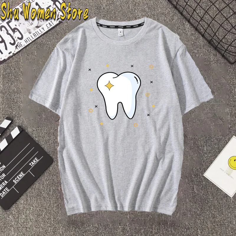 Hillbilly Aesthetic funny cartoon tooth dentist top fashion women's T-shirt Harajuku O-neck T-shirt pattern printing Unisex Funn