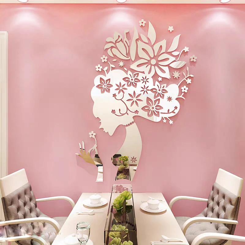 

Flower Fairy Acrylic 3d Wall Stickers Living Room Beauty Salon Background Health Club DIY Art Wall Stickers Home decor