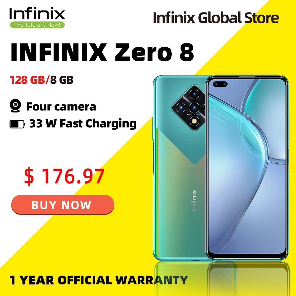 Infinix Zero 8 Global Version 128G 8G RAM Octa Core 4 90 Hz 6.8" Display Cameras 64 MP Helio G90T Processor 33 W Fast Charge
Infinix Zero 8 Global Version 128G 8G RAM Octa Core 4 90 Hz 6.8" Display Cameras 64 MP Helio G90T Processor 33 W Fast Charge