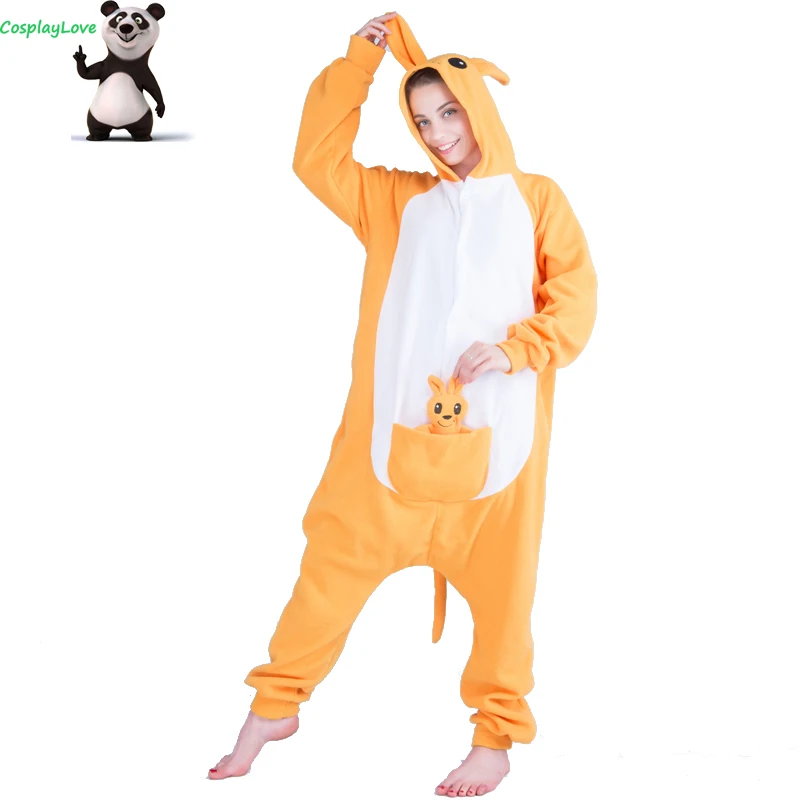 

Orange Kangaroo Pajamas Jumpsuit Animal Cosplay Costume Coral Women Men Onesies Cartoon Halloween Sleepwear Sleepsuit