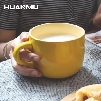 

Ceramic Large Breakfast Oatmeal Cup Milk Tea Mug Big Capacity Yellow Porridge Bowl Cup Home Student Coffee Mugs tazas