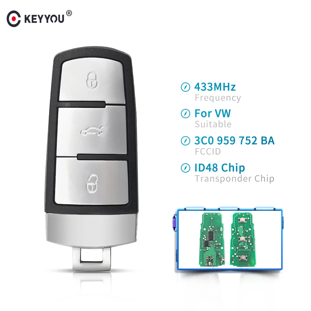 KEYYOU 3 Buttons Keyless 433Mhz ID48 Car Remote Key 3C0 959 752 BA For VW Passat CC Car Key Entry Fob Replacement Shell Case
KEYYOU 3 Buttons Keyless 433Mhz ID48 Car Remote Key 3C0 959 752 BA For VW Passat CC Car Key Entry Fob Replacement Shell Case