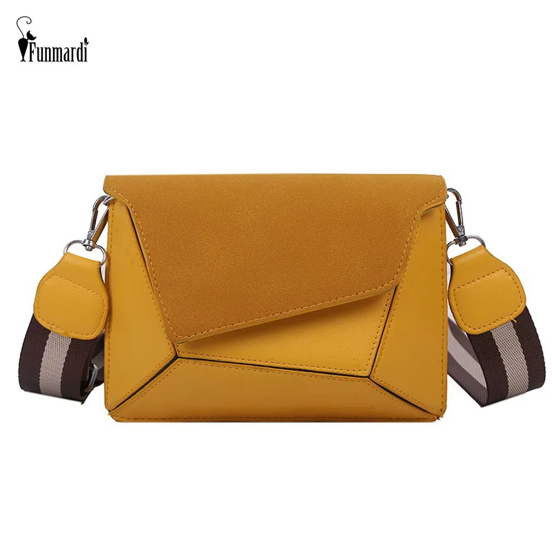 

FUNMARDI High Quality Scrub Patchwork Messenger Bags Women Wide Strap Shoulder Bag PU Leather Small Ladies' Flap Bag WLHB2101