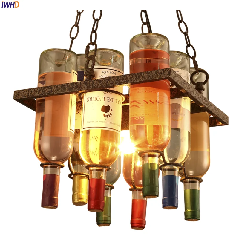 RH Loft Style LED Pendant Light Hanglamp Vintage Industrial Glass Bottle Rust Iron Fixtures Living Room Decoration Pendant Lamp (1)