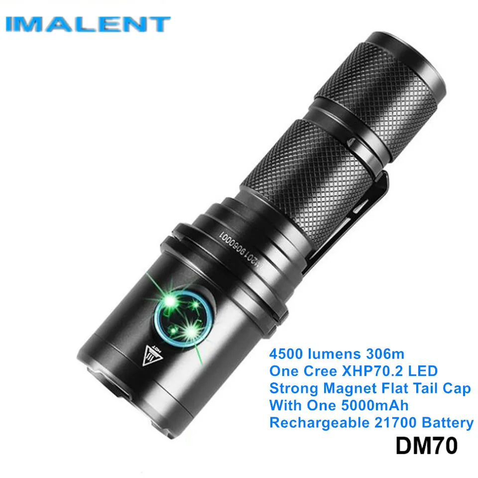 Imalent DM70 Cree XHP70.2 High Power Rechargeable Tactical Flashlight 21700 USB Charging Waterproof Military Searchlight | Лампы и