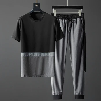 Tracksuit ( Summer T-shirt+pants) Luxury Black Grey Patchwork Short Sleeve Male Set Fashion Elastic Waist Man Sets
Tracksuit ( Summer T-shirt+pants) Luxury Black Grey Patchwork Short Sleeve Male Set Fashion Elastic Waist Man Sets