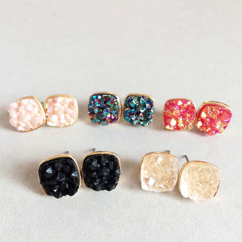 Colored Rocks Quartz Stud Earrings Bling Crystal Rhinestone Small Square Dot Women Candy Color Korean Earrings Charm Jewelry 
Colored Rocks Quartz Stud Earrings Bling Crystal Rhinestone Small Square Dot Women Candy Color Korean Earrings Charm Jewelry