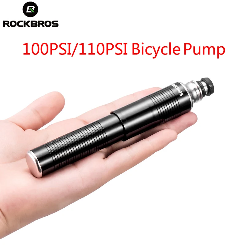 

ROCKBROS Mini Bicycle Pump Portable 110 PSI Pressure Aluminum Alloy For MTB Air Pump Cycling Tire Inflator Bike Accessories