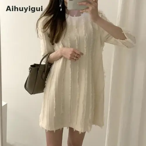Aihuyigui New Arrive Autumn Winter Women Solid Tassel Stripe Dress Female Loose T-neck Three Quarter Sleeve Straight Dress Ru294
Aihuyigui New Arrive Autumn Winter Women Solid Tassel Stripe Dress Female Loose T-neck Three Quarter Sleeve Straight Dress Ru294