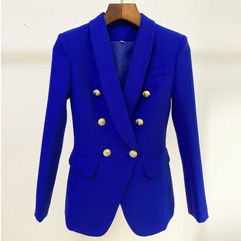 Women's Jacket High Quality Classic Lion Gold Buckle Double-Breasted Full Sleeve Blazer Feminino Sprig Autumn Coat Blazers 
Women's Jacket High Quality Classic Lion Gold Buckle Double-Breasted Full Sleeve Blazer Feminino Sprig Autumn Coat Blazers