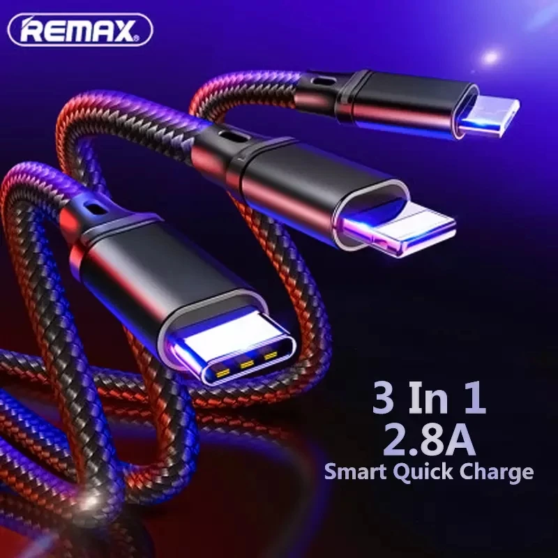 Remax RC-131th 3 in 1 USB Cable Fast Charging Cable Support for iPhone Samsung Type C 8 Pin Charger Cable Micro USB Charger Cord
Remax RC-131th 3 in 1 USB Cable Fast Charging Cable Support for iPhone Samsung Type C 8 Pin Charger Cable Micro USB Charger Cord