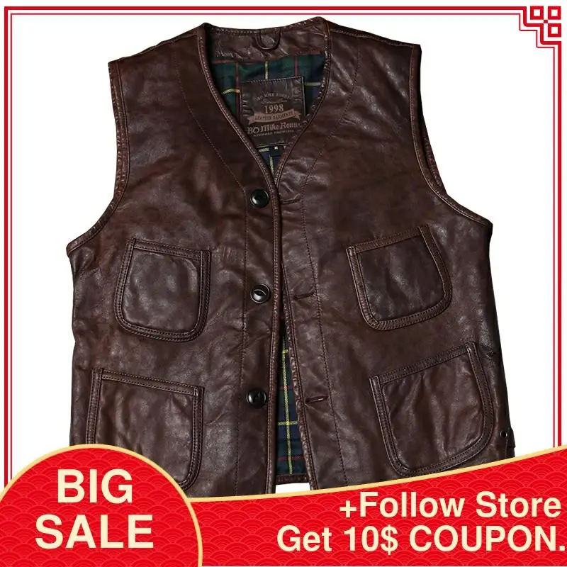 2020 Vintage Brown Short Casual Leather Vest Men Single Breasted Plus Size XXXL Genuine Sheepskin Spring Slim Fit Young Men Vest
2020 Vintage Brown Short Casual Leather Vest Men Single Breasted Plus Size XXXL Genuine Sheepskin Spring Slim Fit Young Men Vest