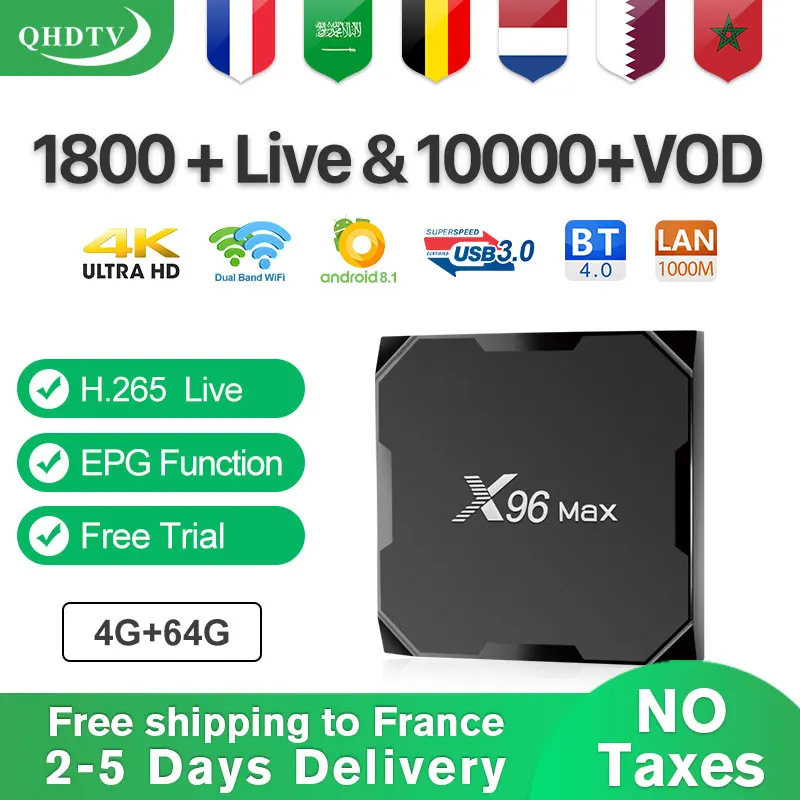 X96 Max IPTV Subscription France Arabic Tv Box S905X2 1 Year IPTV Code France Spain Belgium Qatar H.265 4K USB 3.0 Android IP TV 
X96 Max IPTV Subscription France Arabic Tv Box S905X2 1 Year IPTV Code France Spain Belgium Qatar H.265 4K USB 3.0 Android IP TV