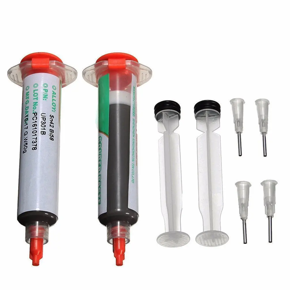 2x50g Needle Shaped Solder Paste Syringe Lead-free Low Temperature SMT 138 Degree Melting Point For Welding Working
2x50g Needle Shaped Solder Paste Syringe Lead-free Low Temperature SMT 138 Degree Melting Point For Welding Working