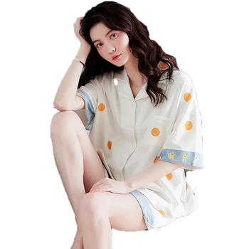 Pajamas women's spring and summer cotton short sleeve shorts home suit size increase
Pajamas women's spring and summer cotton short sleeve shorts home suit size increase