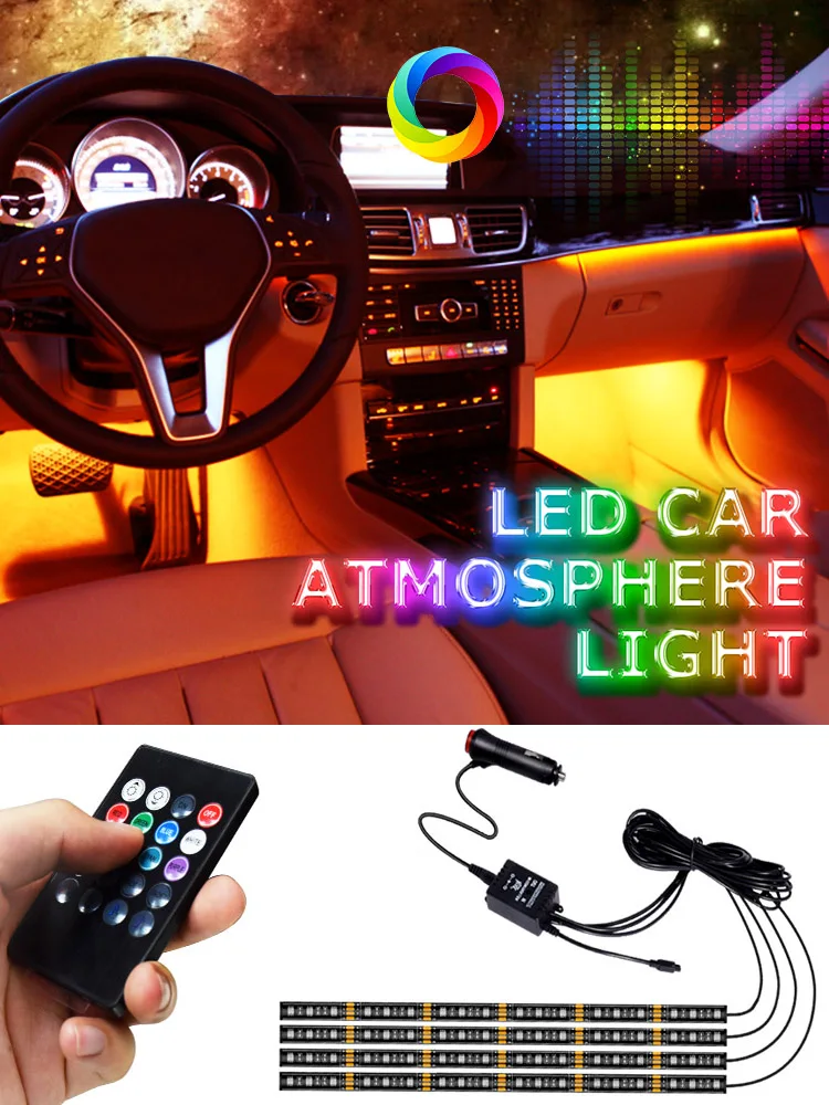 Car Voice Controlled Atmosphere Light Car LED 4pcs 18SMD Colorful Lights with wireless remote controll and 12V car charger
Car Voice Controlled Atmosphere Light Car LED 4pcs 18SMD Colorful Lights with wireless remote controll and 12V car charger