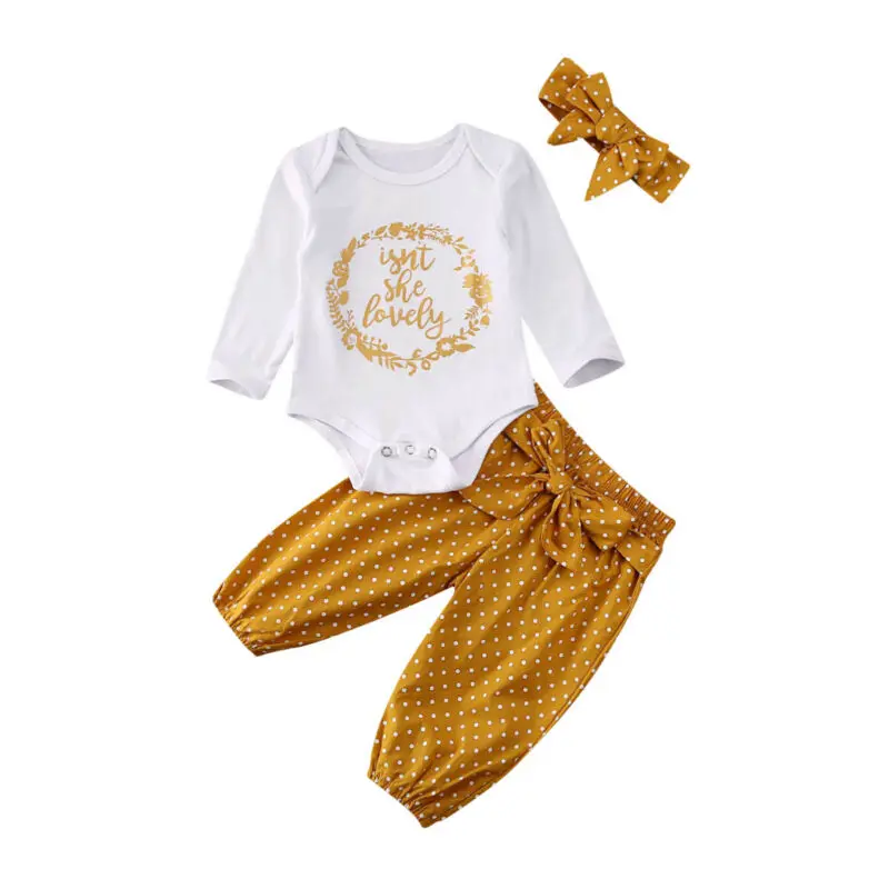 New Fashion Newborn Infant Baby Girl Clothes Long Sleeve Fall Romper Bodysuit Tops+Polka Dot Pants Headbands 3Pcs Outfits Set
New Fashion Newborn Infant Baby Girl Clothes Long Sleeve Fall Romper Bodysuit Tops+Polka Dot Pants Headbands 3Pcs Outfits Set