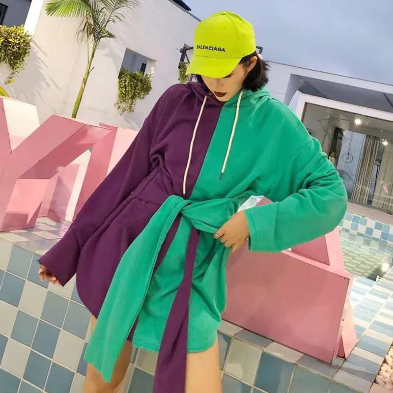 Harajuku Hooded Dress Women Straight Casual Loose Patchwork Splicing Bandage Long Sleeve Mini Dress Femme Punk Rock Streetwear
Harajuku Hooded Dress Women Straight Casual Loose Patchwork Splicing Bandage Long Sleeve Mini Dress Femme Punk Rock Streetwear