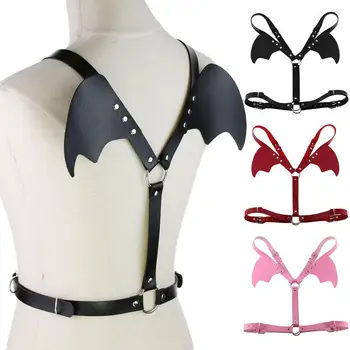 

KMVEXO Bat Wings Punk Leather Harness Bondage Halterneck Gothic Waist Shoulder Necklaces Sexy Party Cosplay Anime Jewelry Gifts