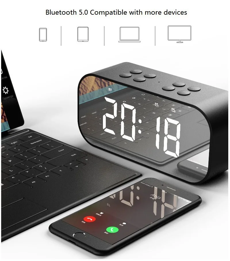 LED Mirror Clock Alarm personality LED Night Desk Digital Clock With Wireless Bluetooth Speaker Support AUX TF USB Music Player
LED Mirror Clock Alarm personality LED Night Desk Digital Clock With Wireless Bluetooth Speaker Support AUX TF USB Music Player