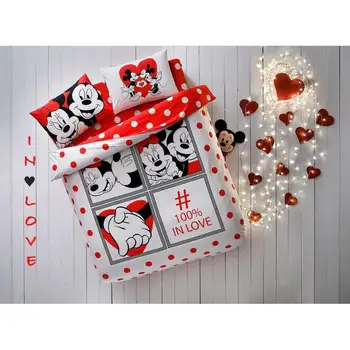 

100% Cotton Licensed Disney Minnie Mickey Dotty Love Valentine's Day Special Double Duvet Bedding Duvet Cover Set