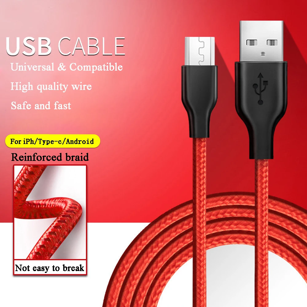 Micro USB Cable Fast Charger Charging Cord Braided Mobile Phone data Cable for iph Android type-c
Micro USB Cable Fast Charger Charging Cord Braided Mobile Phone data Cable for iph Android type-c