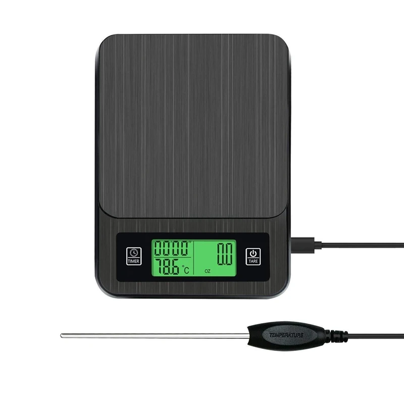 Portable Multi-Function Led Timer Electronic Digital Drip Coffee Scale with Temperature Measuring Probe
Portable Multi-Function Led Timer Electronic Digital Drip Coffee Scale with Temperature Measuring Probe
