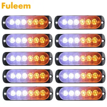 

Fuleem 10PCS 18W Strobe 6 LED Light White Amber Emergency Hazard Flashing Warning Tow Truck 12V 24V Waterproof