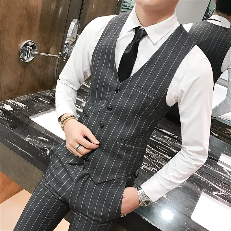Men England Stripes Waistcoat Suit Pants Set Men's Korean-style Fashion Slim Fit Japanese-style Store Owner-Style Vest Piece Set
Men England Stripes Waistcoat Suit Pants Set Men's Korean-style Fashion Slim Fit Japanese-style Store Owner-Style Vest Piece Set