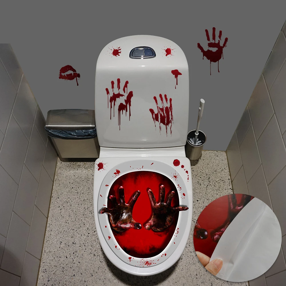 Lot of 2 Halloween Trick Prank Decoration Toilet Seat Lid Cover Cling Decal Rats 
