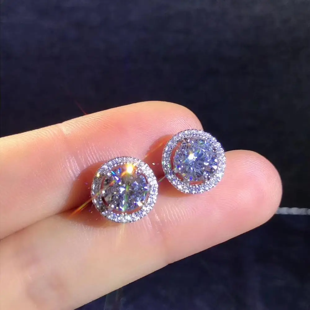 

fashion new shinning moissanite gemstone stud earrings 925 sterling silver earrings round gem shinny better than diamond gift