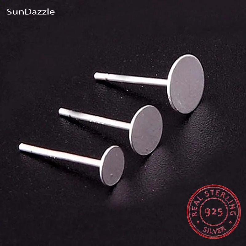 

10pcs Real Pure Solid 925 Sterling Silver Earring Studs Needle Post Flat Round Pad Pins 3~8mm Settings DIY Jewelry Making