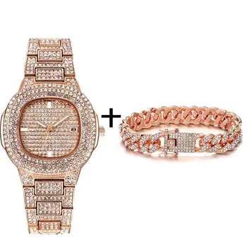 Luxury Iced Out Watches + Bracelet Date Quartz Wrist Watches Micro Pave Cz Stainless Steel Watch For Women Men Hip Hop Jewelry
Luxury Iced Out Watches + Bracelet Date Quartz Wrist Watches Micro Pave Cz Stainless Steel Watch For Women Men Hip Hop Jewelry