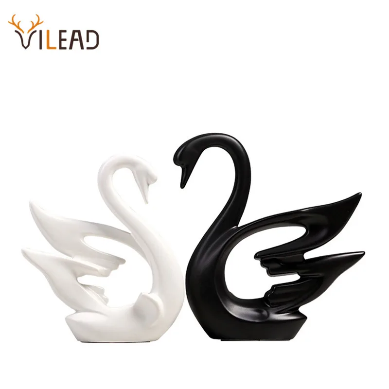 Фигурки керамических пар лебедей VILEAD 2 шт./компл. скандинавские черно белые