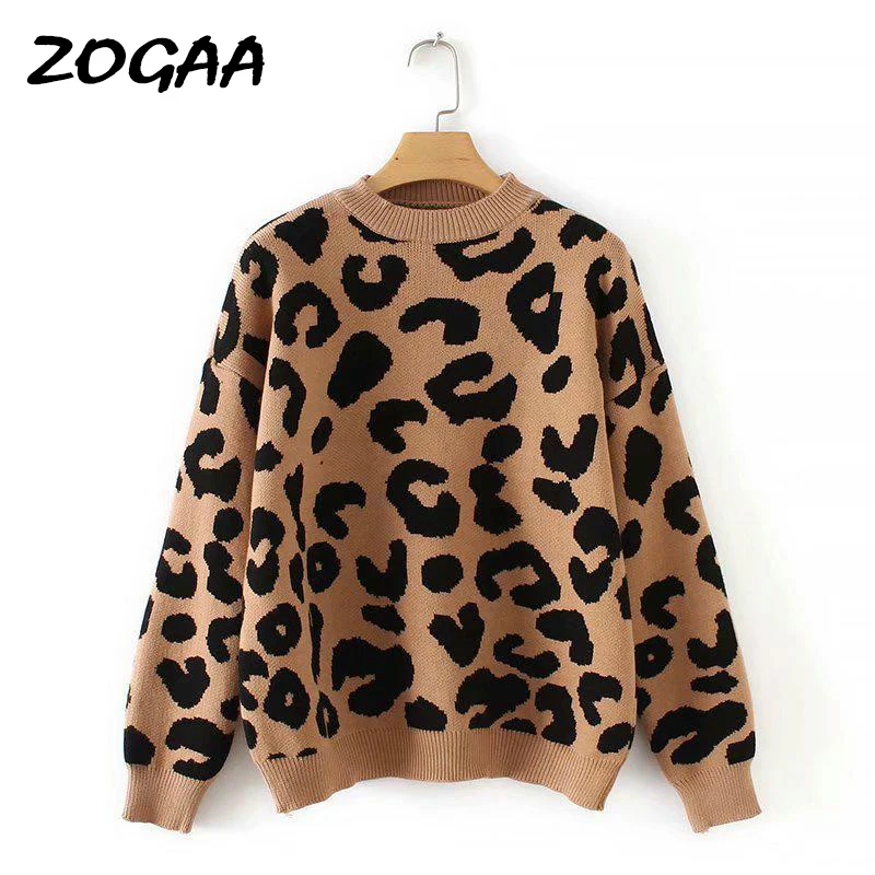 ZOGAA Woman Leopard Knitted Sweaters Korean Animal Print Winter O Neck Long Sleeve Female Pullovers Casual Tops Fashion | Женская одежда