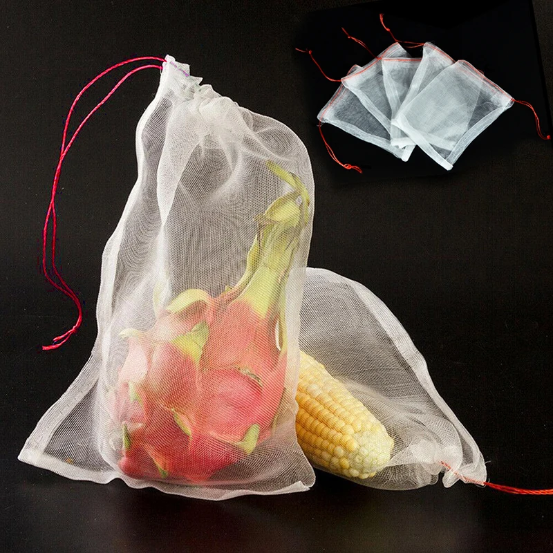 

10pcs Garden Plant Fruit Protect Bags Sac Net Mesh Against Insect Pest Bird Reusable Bags With Drawstring