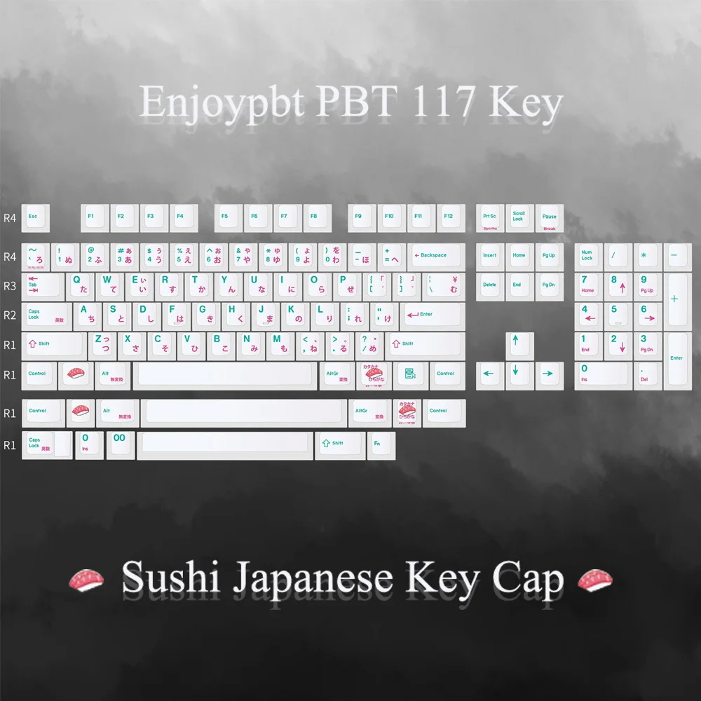 Enjoypbt PBT Japanese Sushi 117 Key Cap Cherry Height White Sublimation For Mechanical Gaming Keyboard
Enjoypbt PBT Japanese Sushi 117 Key Cap Cherry Height White Sublimation For Mechanical Gaming Keyboard