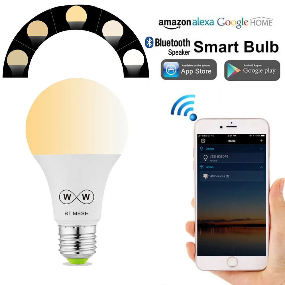Bluetooth 4.0 Smart Mesh LED Light Bulb 4.5W E27 Dimmable Cool/Warm White Smart Led Lamp Nightlight Android/IOS Lampada D30
Bluetooth 4.0 Smart Mesh LED Light Bulb 4.5W E27 Dimmable Cool/Warm White Smart Led Lamp Nightlight Android/IOS Lampada D30