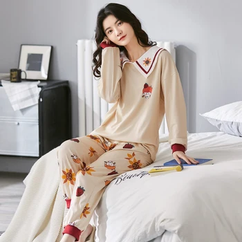 Pajamas Set Leisure wear Women Pyjamas Women Sleepwear Night suit Home Wear Women Autumn Cartoon Cotton lapels Nightwear
Pajamas Set Leisure wear Women Pyjamas Women Sleepwear Night suit Home Wear Women Autumn Cartoon Cotton lapels Nightwear