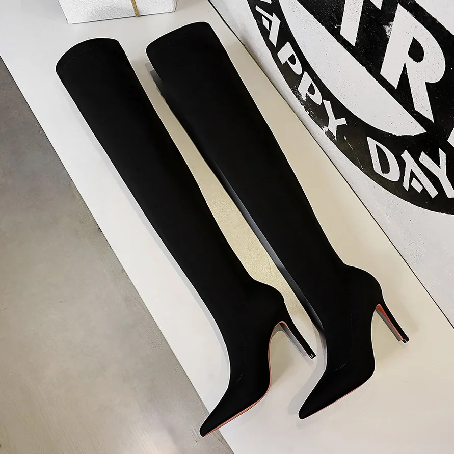 

2022 Slim Stretch Lycra Sock Boots Women's High Heels Sexy Over the Knee Boots Spring Autumn Pointed Toe Thigh High Woman Shoes