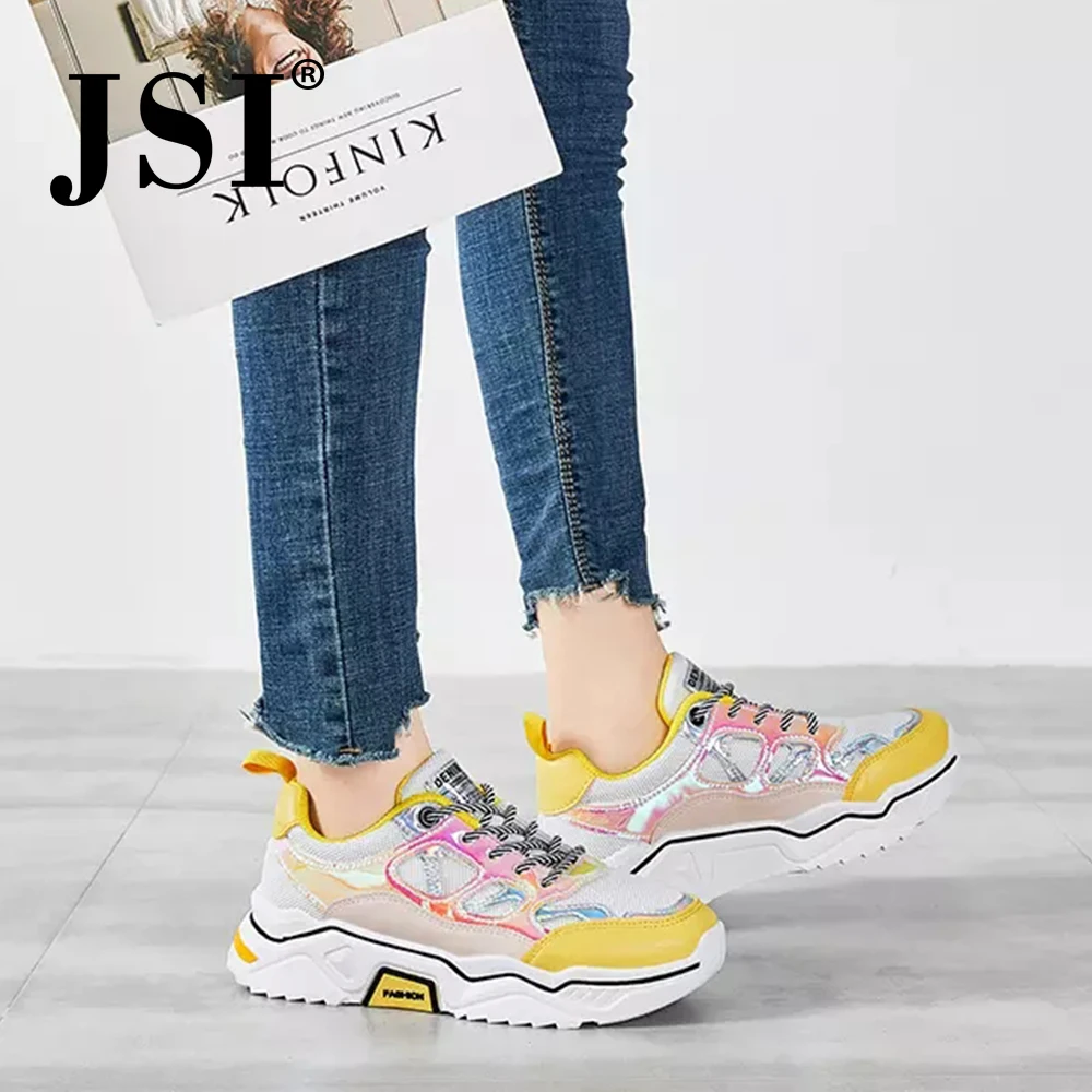 JSI Women Sneakers Lace-Up Bling Air Mesh Mixed Colors Round Toe Spring Autumn Casual Flats Chunky Platform Woman Sneakers jx61 
JSI Women Sneakers Lace-Up Bling Air Mesh Mixed Colors Round Toe Spring Autumn Casual Flats Chunky Platform Woman Sneakers jx61