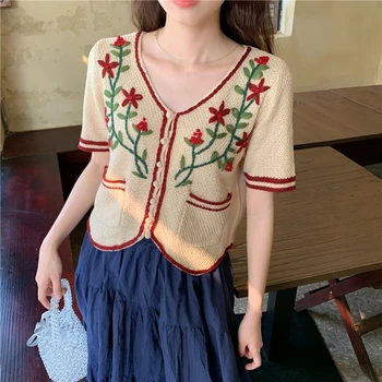 Crochet Crop Tops Women Short Cardigan 2020 Summer V-Neck Single Breasted Short Sleeve Loose Cardigan Short Sweater Tops
Crochet Crop Tops Women Short Cardigan 2020 Summer V-Neck Single Breasted Short Sleeve Loose Cardigan Short Sweater Tops