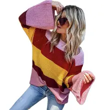 Autumn Winter Women Sweaters Tops Slim Women Pullover Knitted Sweater Rainbow Striped Sweaters Flare Sleeve Boho Colorful Jumper
Autumn Winter Women Sweaters Tops Slim Women Pullover Knitted Sweater Rainbow Striped Sweaters Flare Sleeve Boho Colorful Jumper