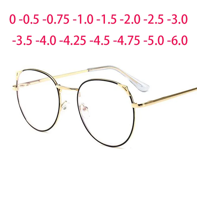 

Metal Cat Ears Myopia Glasses Women Men Nearsighted 1.56 Aspherical Green Coated Spectacle -1 -1.5 -2 -2.5 -3 -3.5 -4 -4.5 -5 -6