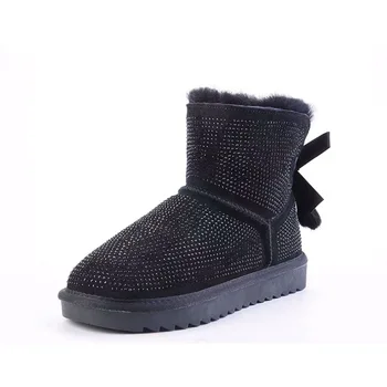 European high quality winter new waterproof women's snow boots real cowhide, 100% natural wool and diamond inlaid women's shoes 
European high quality winter new waterproof women's snow boots real cowhide, 100% natural wool and diamond inlaid women's shoes