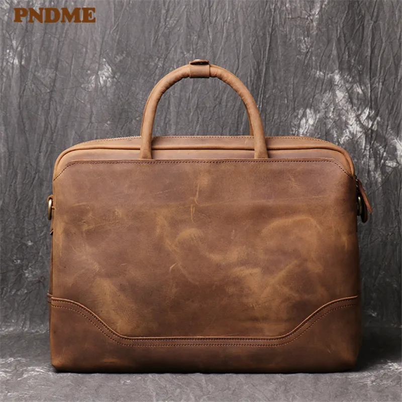 PNDME men's genuine leather briefcase retro simple office laptop bag high quality luxury lawyer bag cowhide brown messenger bags
PNDME men's genuine leather briefcase retro simple office laptop bag high quality luxury lawyer bag cowhide brown messenger bags