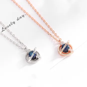 925 Sterling Silver Dream Planet Pendant Necklace With CZ Stone And Blue Glazed Glass Charm Clavicle Chain Necklace For Women
925 Sterling Silver Dream Planet Pendant Necklace With CZ Stone And Blue Glazed Glass Charm Clavicle Chain Necklace For Women