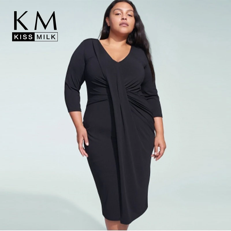 Kissmilk Western Style Simple Style Waist Cross Fold Asymmetry Large Size Solid Color V-neck Long Sleeve Dress Midi Dresses
Kissmilk Western Style Simple Style Waist Cross Fold Asymmetry Large Size Solid Color V-neck Long Sleeve Dress Midi Dresses