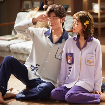 2020 cotton long-sleeve matching pyjamas cardigan Korean version of simple and large pyjamas set