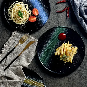 Italian Food Round Flat Plate Ceramic Ice Crack Pattern Hotel Restaurant Spaghetti Steak Plate Western Tableware Dinner Plates